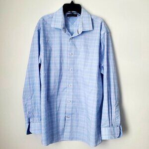 TOMMY HILFIGER Men's Plaid Dress Shirt Light Blue & Green Preppy Checks Office